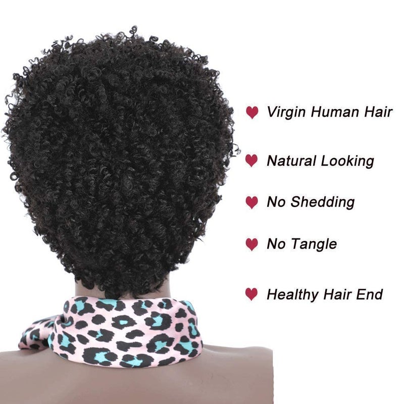Ms Taj Afro Kinky Human Hair Wigs for Black Women Brazilian Virgin Short Curly Wigs None Lace 150% Density Unprocessed Afro Wig Human Hair Curly Machine Made (Natural Color, afro wig) - Image 5